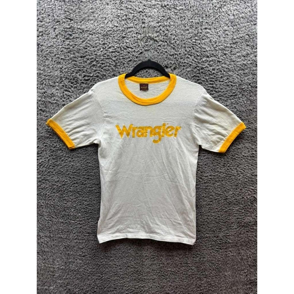 Vintage 70's Wrangler Ringer Graphic‎ Crew Neck T Shirt White Men's Size S